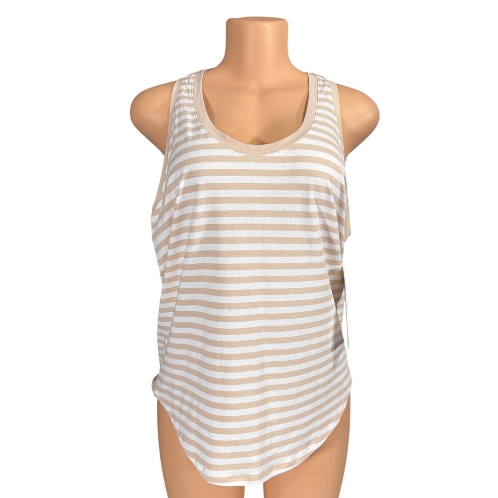 Lululemon Love Tank Top Tan White Striped Pima Cotton Racerback LW1EUMS Size 10